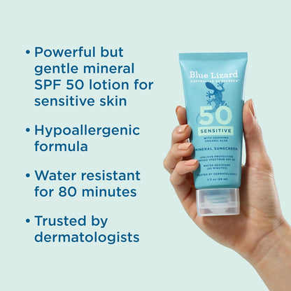 Blue Lizard Sensitive Mineral Sunscreen SPF 50 Sunscreen Lotion, 5 fl oz