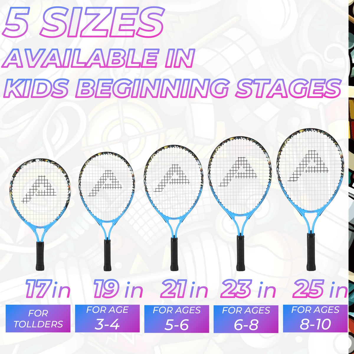 AMA SPORT Kids Tennis Racket for Junior Toddlers Starter Kit 17-25" Tennis Racquet for Girls and Boys with 420D Nylon Shoulder Strap Bag