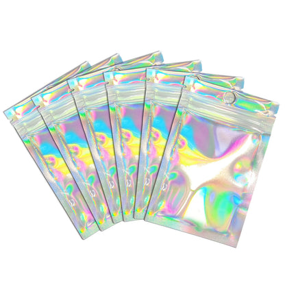 Smell Proof Bags & Resealable Foil Pouch Mylar Sample Bag Great for Party Favor Food Storage (Holographic Color) (50pcs-6x9 inch)