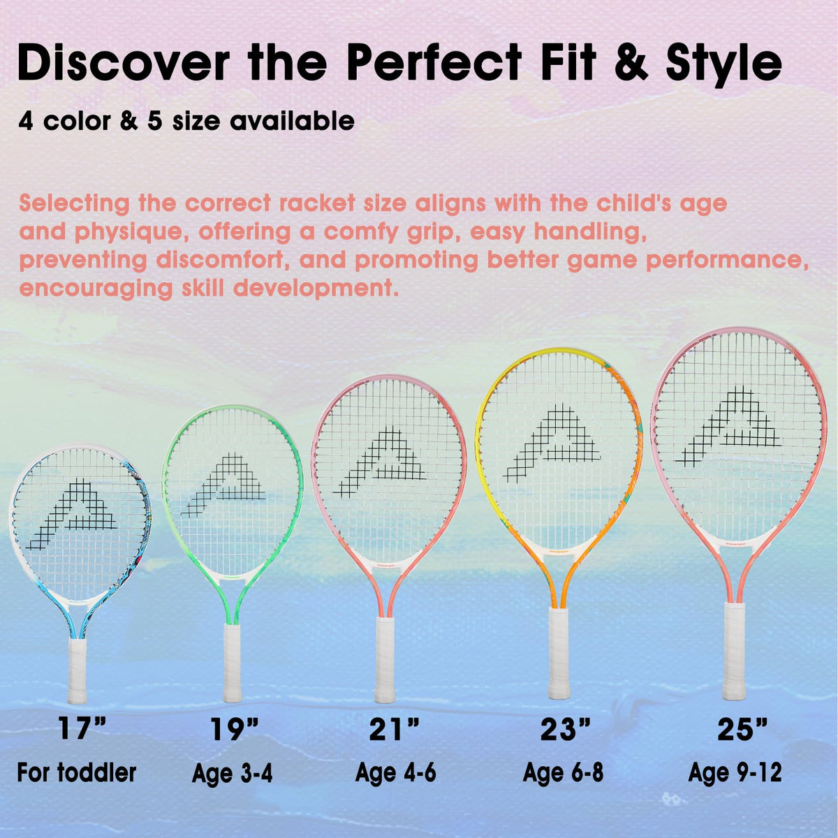 AMA SPORT Kids Tennis Racket for Junior Toddlers Starter Kit 17-25" Tennis Racquet for Girls and Boys with 420D Nylon Shoulder Strap Bag