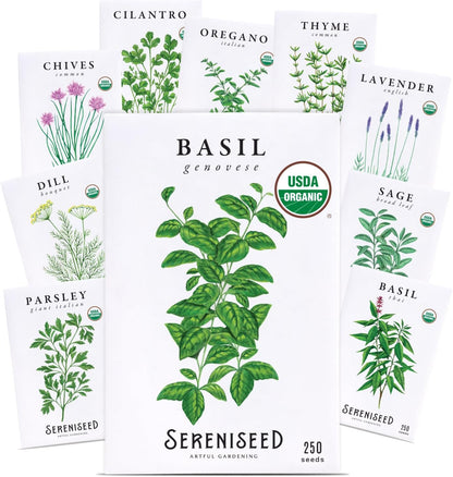 Sereniseed Certified Organic Herb Seeds 10-Pack, Culinary Garden Kit