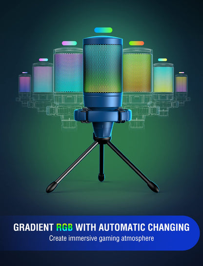 FIFINE AmpliGame A6V USB Gaming Microphone, Condenser RGB Mic for Streaming