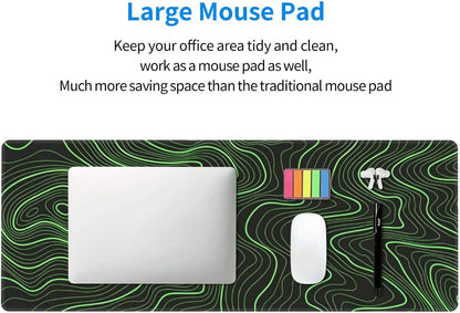 Gaming Mouse Pad, Large Black and Green Line Topographic Mousepad Laptop, Extended Mouse Mat, Long XL Waterproof Keyboard Pads, Big Non-Slip Mousepads for Game Office Home, 31.5 x 11.8 in