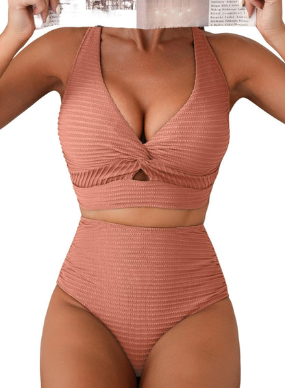 Herseas Womens Textured Bikini Sets 2 Piece Twist Front Top Sexy Swimsuits