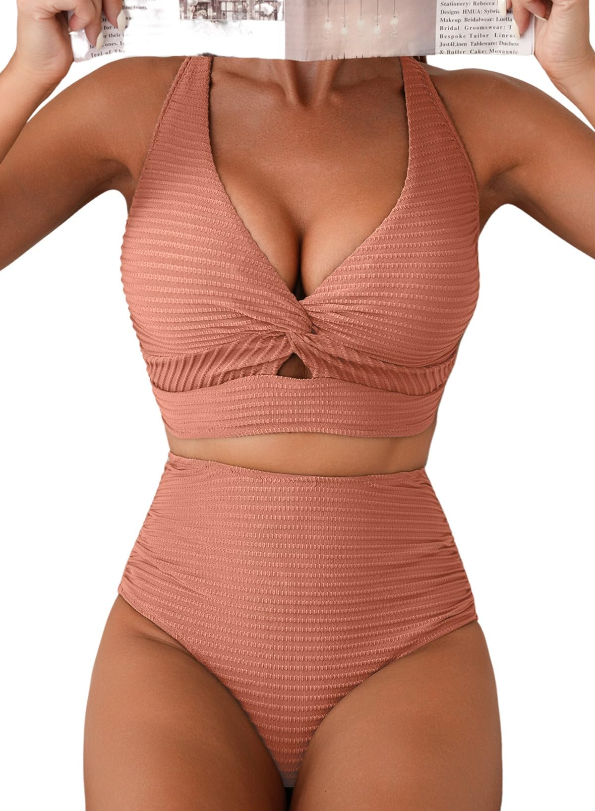 Herseas Womens Textured Bikini Sets 2 Piece Twist Front Top Sexy Swimsuits