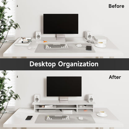 Fenge Monitor Stand, Desk Computer Riser with Frosted Storage Drawer, Oak