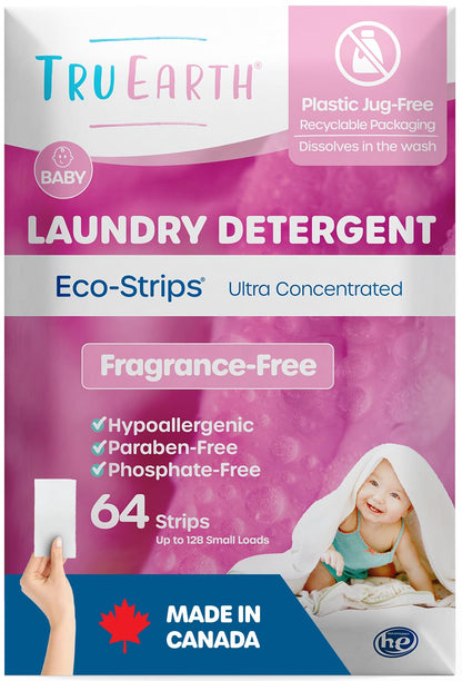 Tru Earth Compact Dry Laundry Detergent - Up to 128 Loads (64 Sheets) - Paraben-Free - Original Eco-Strip Liquidless Detergent, Travel - Fresh Linen | Packaging May Vary