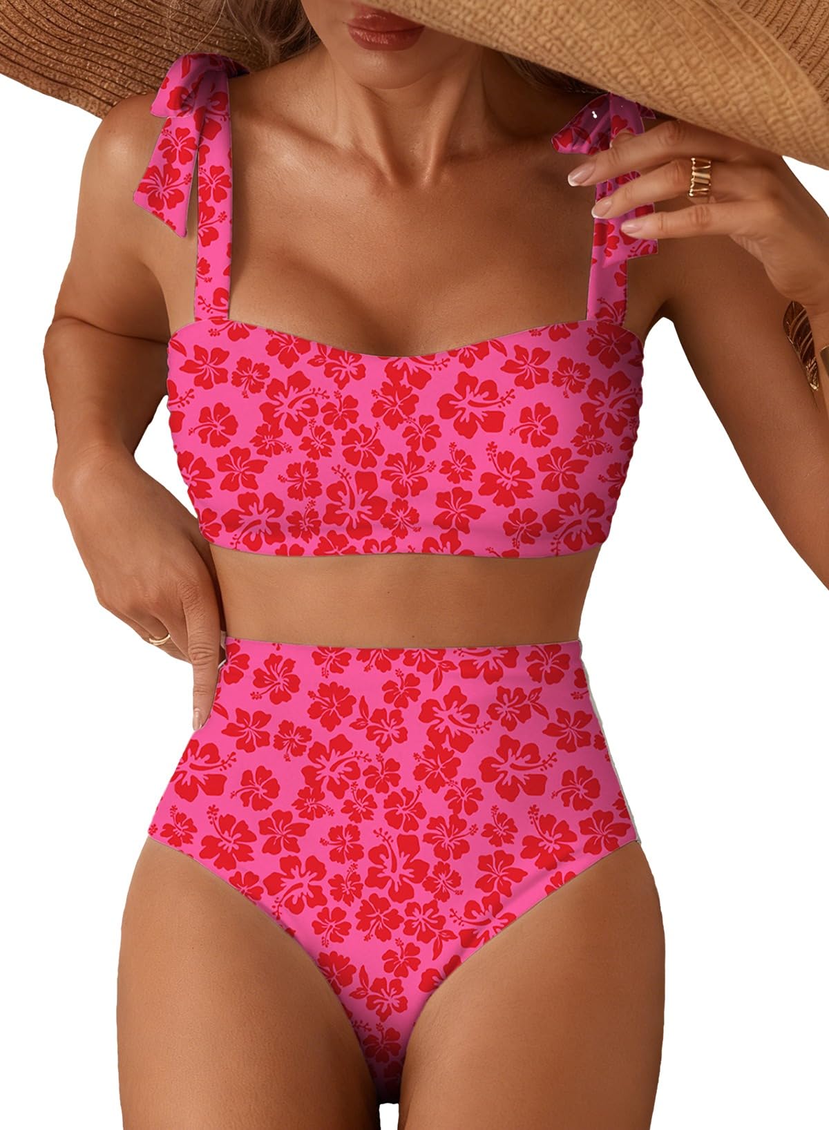 Herseas Women's Tie Shoulder Bikini Sets 2 Piece High Waisted Swimsuits