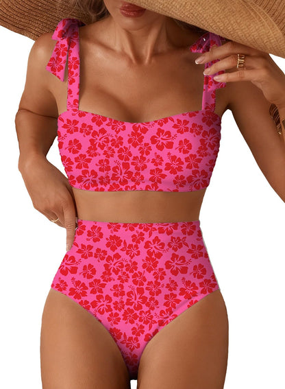 Herseas Women's Tie Shoulder Bikini Sets 2 Piece High Waisted Swimsuits