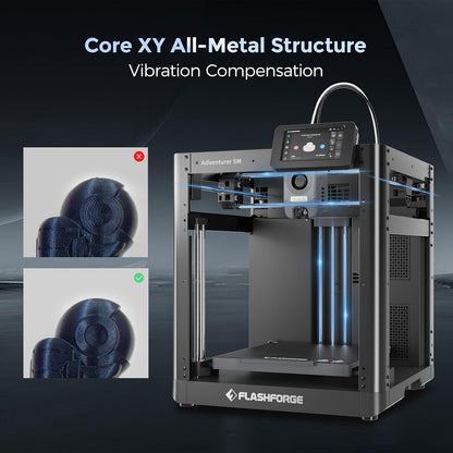 FLASHFORGE Adventurer 5M 3D Printer with Fully Auto Leveling, Max 600mm/s High Speed Printing, 280°C Direct Extruder with 3S Detachable Nozzle, CoreXY All Metal Structure, Print Size 220x220x220mm
