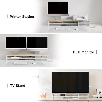 Fenge Monitor Stand, Desk Computer Riser with Frosted Storage Drawer, Oak