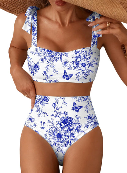 Herseas Women's Tie Shoulder Bikini Sets 2 Piece High Waisted Swimsuits