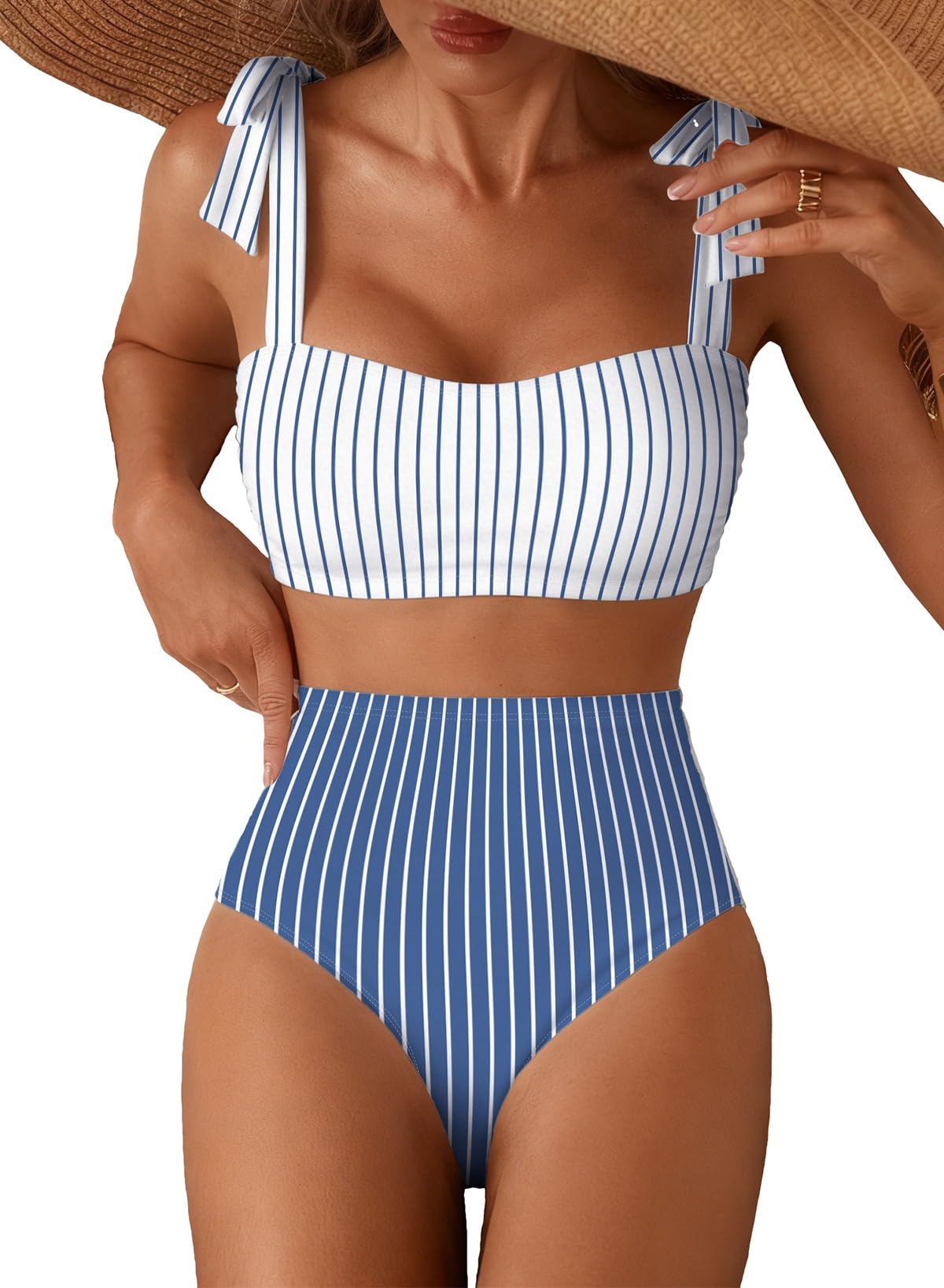 Herseas Women's Tie Shoulder Bikini Sets 2 Piece High Waisted Swimsuits