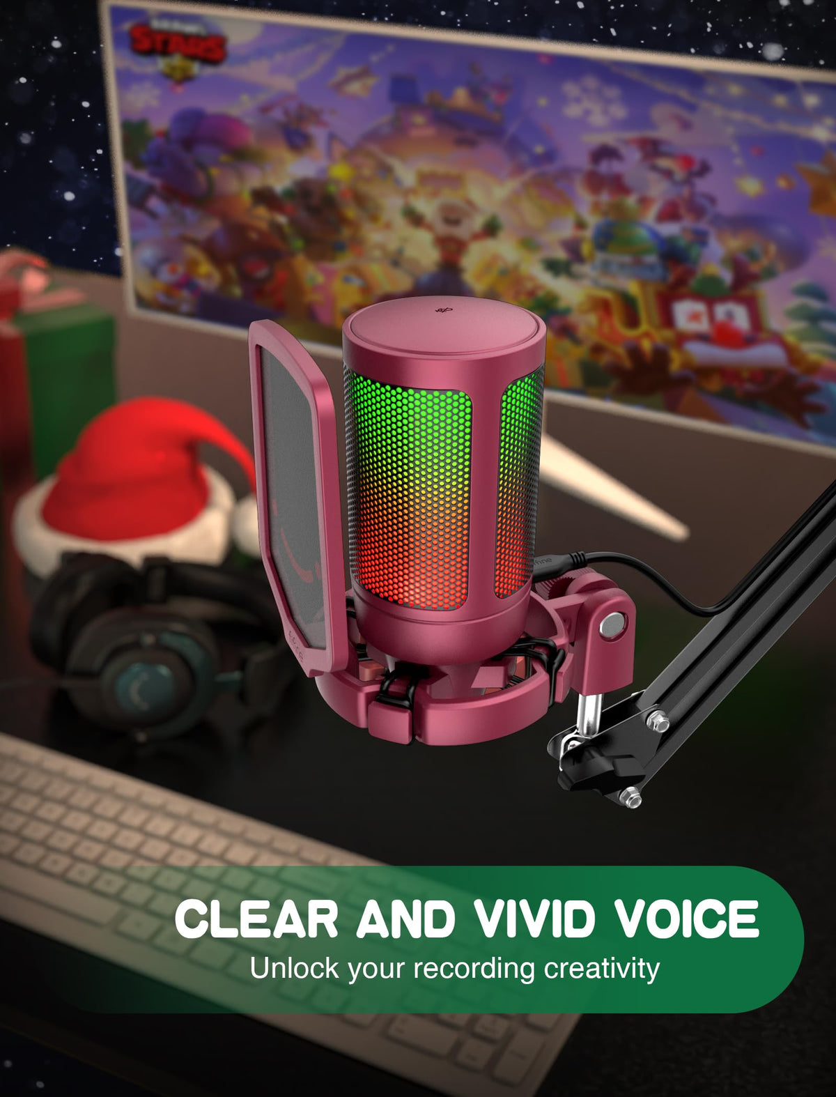 FIFINE AmpliGame A6V USB Gaming Microphone, Condenser RGB Mic for Streaming