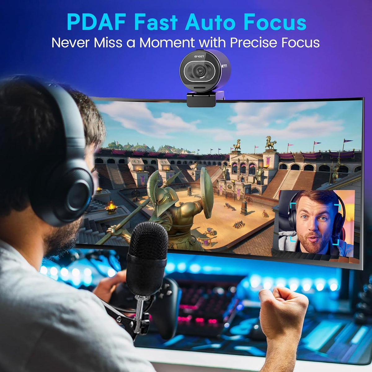 EMEET S600 4K Webcam for Streaming, Sony 1/2.55'' Sensor, PDAF Autofocus
