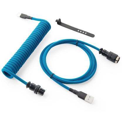 GUNMJO Pro Custom Coiled USB C Cable for Gaming Keyboard, Double-Sleeved Mechanical Keyboard Cable with Detachable Metal Aviator, 1.5M USB-C to USB-A, Carbon Black Color