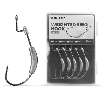 Weighted Swimbait Hooks with Molded Bait Keeper, Equipped with Weedless EWG Worm Fishing Hooks 2/0 3/0 4/0 5/0 1/16 1/8 3/16 1/4oz (15 PCs)