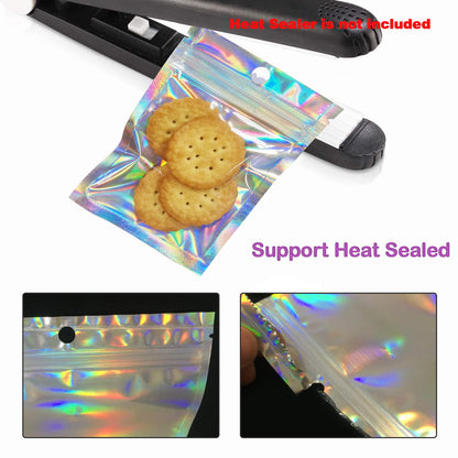 Smell Proof Bags & Resealable Foil Pouch Mylar Sample Bag Great for Party Favor Food Storage (Holographic Color) (50pcs-6x9 inch)