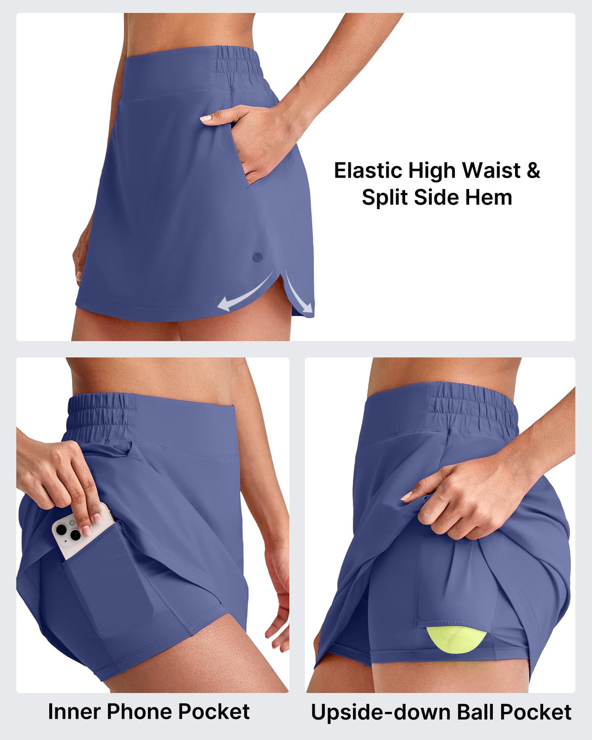 G4Free A Line Golf Skirts for Women 15'' Elastic High Waisted Tennis Skort
