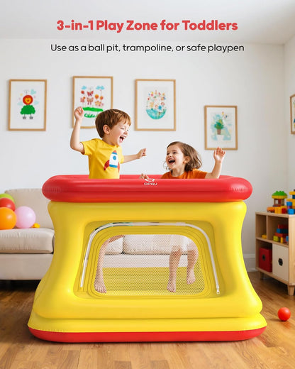 QPAU 3-in-1 Inflatable Bounce House with Pump for Toddlers 1-3