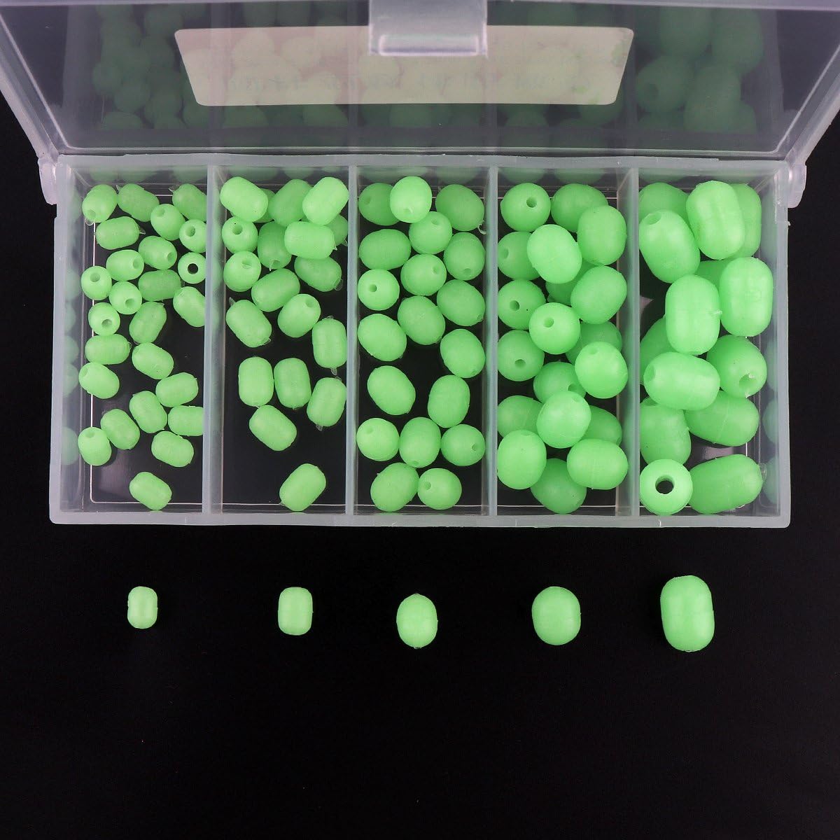 OriGlam 100pcs Soft Plastic Luminous Glow Fishing Beads, Beads Round Beads Fishing Lures, Green Sea Fishing Bead Fishing Tackle Tools