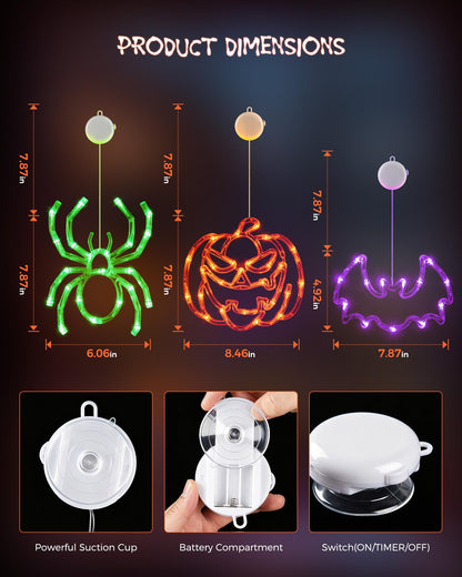 Minetom 3 Pack Halloween Windows Lights - Pumpkin, Ghost, Hat with Timer