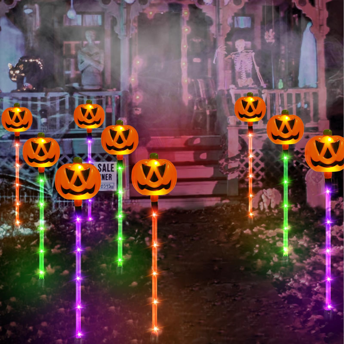 12 Pack Solar Pumpkin Lights Outdoor Waterproof for Halloween Decorations