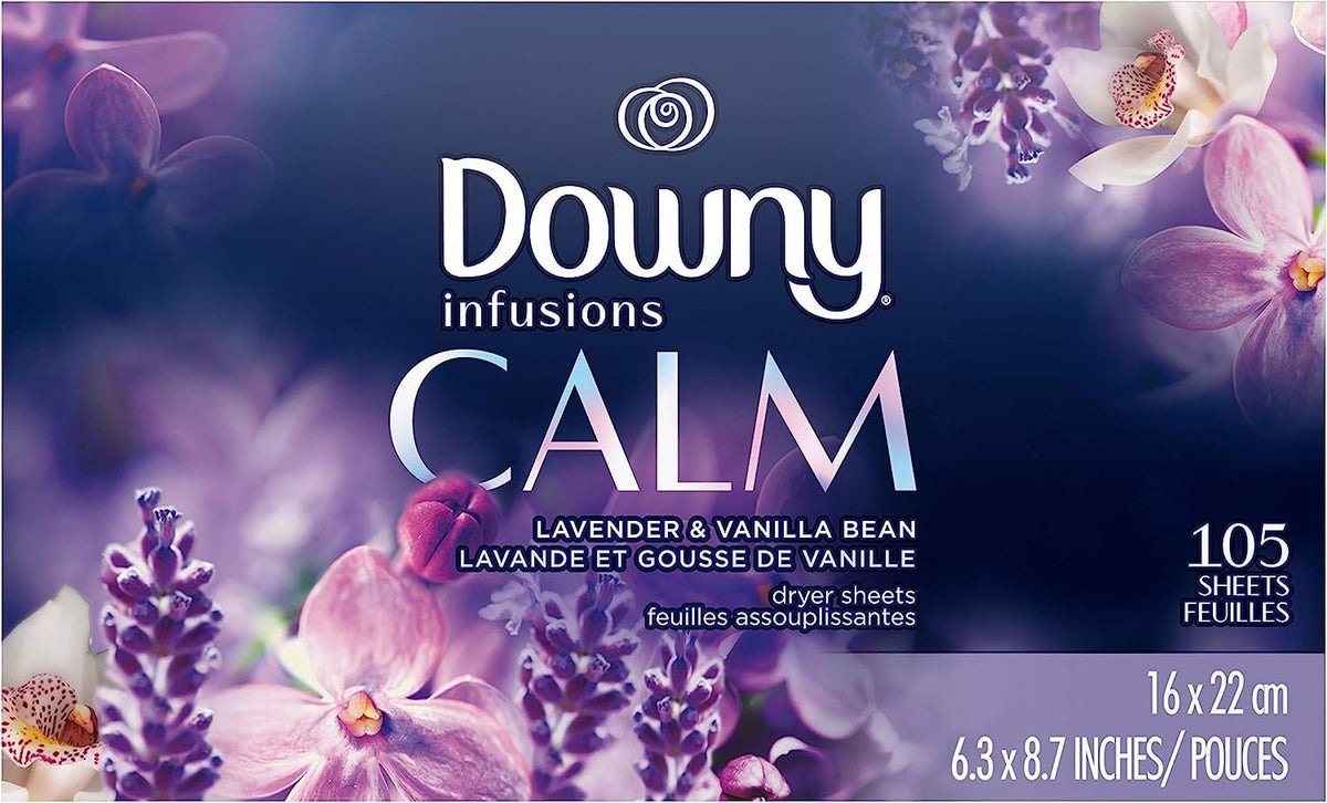 Downy CALM, Mega Dryer Sheets, Laundry Fabric Softener, Lavender and Vanilla Bean, 130 Count
