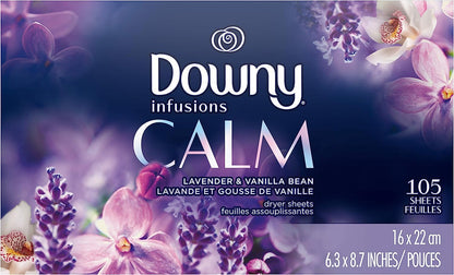 Downy CALM, Mega Dryer Sheets, Laundry Fabric Softener, Lavender and Vanilla Bean, 130 Count