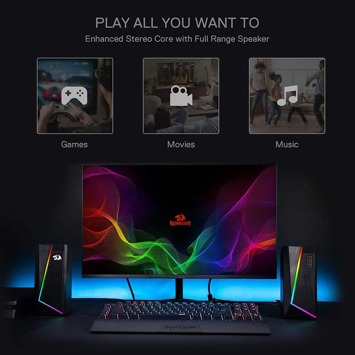 Redragon GS520 Wired 2.0 Channel Stereo Sound Desktop RGB Computer Speakers