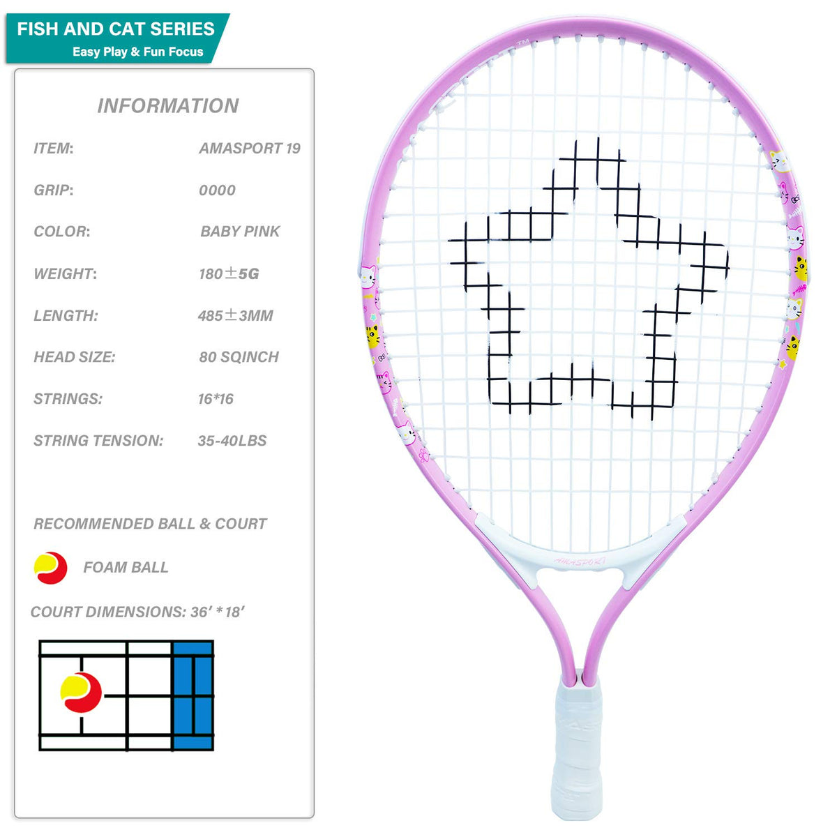 AMA SPORT Kids Tennis Racket for Junior Toddlers Starter Kit 17-25" Tennis Racquet for Girls and Boys with 420D Nylon Shoulder Strap Bag