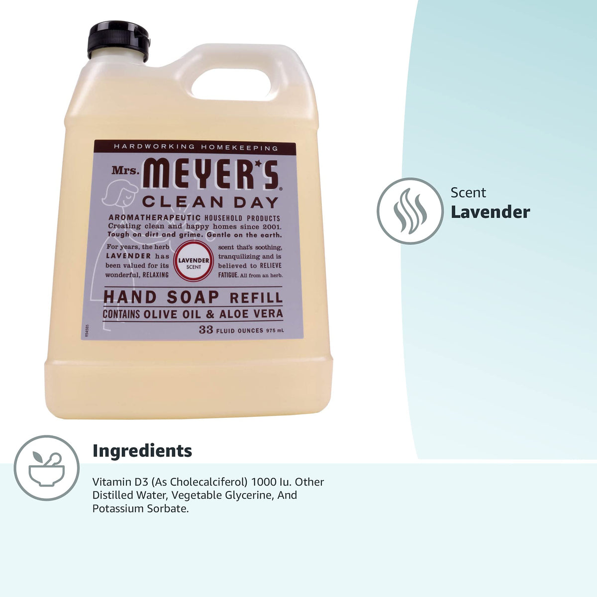 Mrs. Meyer's Clean Day, Hand Soap Refill, Lavender Scent, 33 Fl Oz