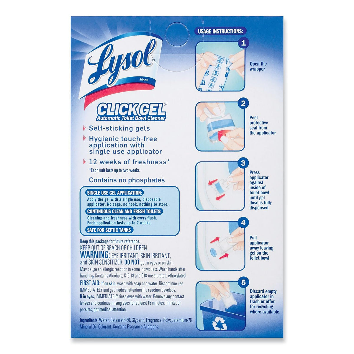 Lysol Click Gel Toilet Bowl Cleaner, Gel Stamp, Lavender, 6 Count