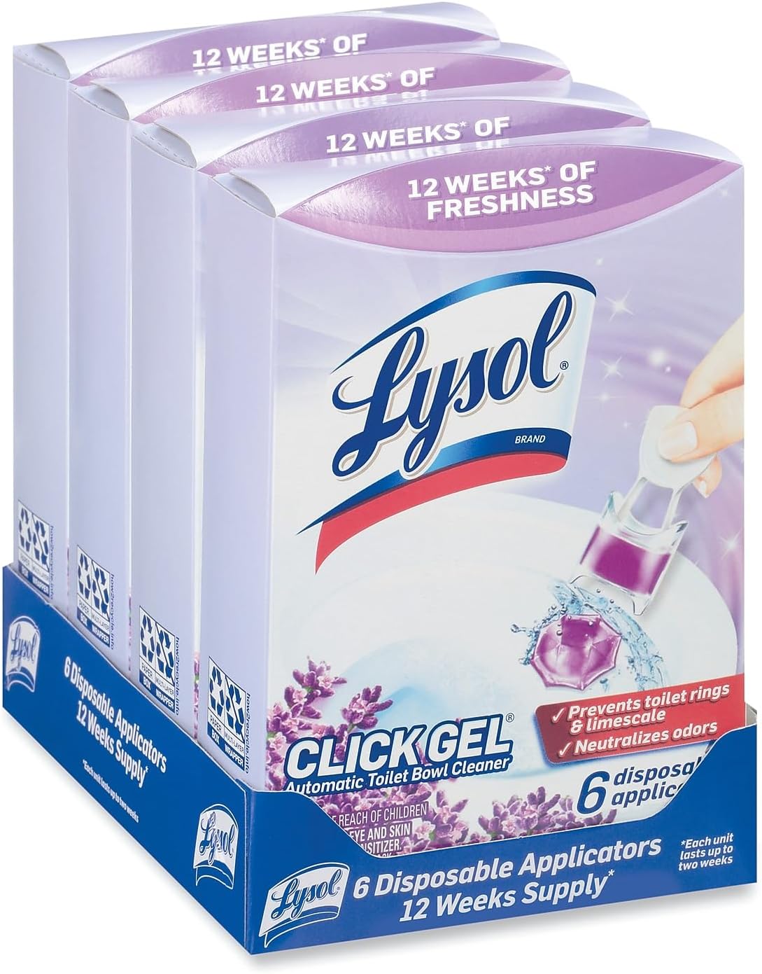 Lysol Click Gel Toilet Bowl Cleaner, Gel Stamp, Lavender, 6 Count