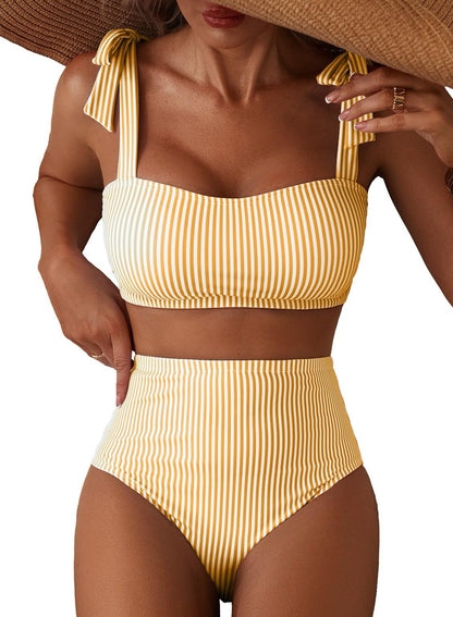 Herseas Women's Tie Shoulder Bikini Sets 2 Piece High Waisted Swimsuits