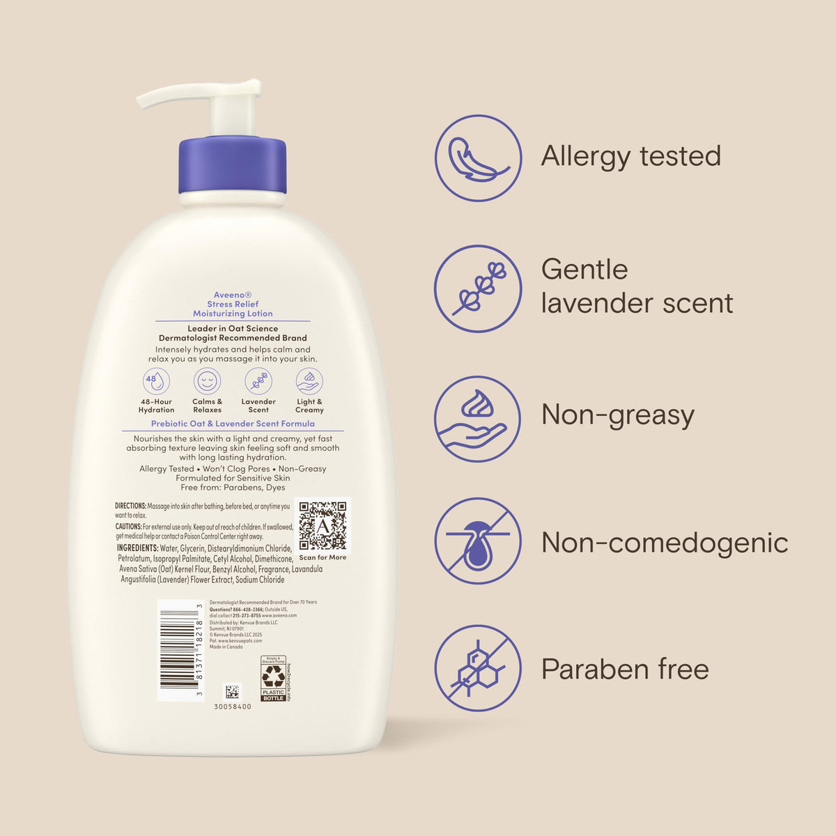 Aveeno Stress Relief Moisturizing Body Lotion, Lavender Scent, 33 fl. oz
