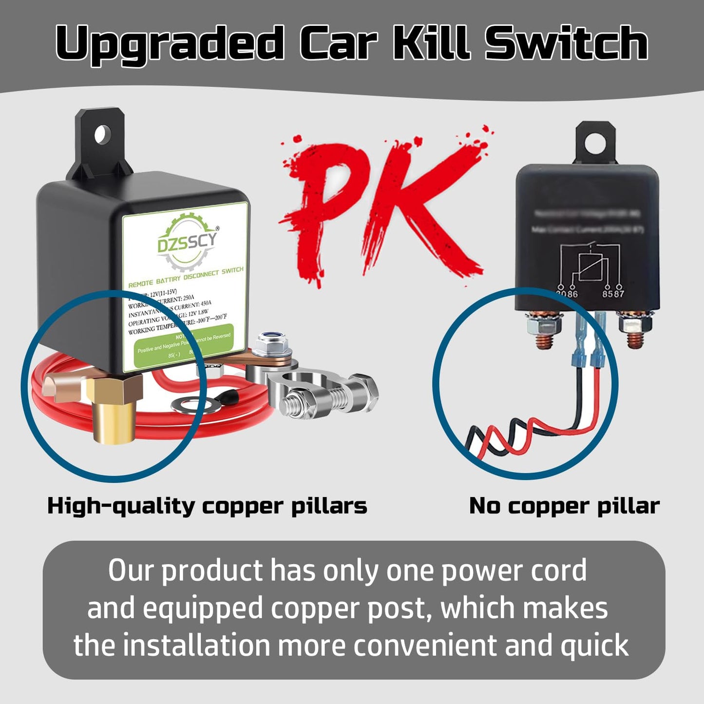 Remote Battery Disconnect Switch 12v, 250A, Upgrade Prevent Battery Drain, Disconnect Negative Car Kill Switch Anti-Theft, Remote Battery Kill Switch for Car, Truck, RV