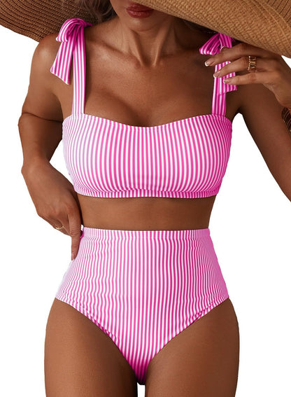 Herseas Women's Tie Shoulder Bikini Sets 2 Piece High Waisted Swimsuits