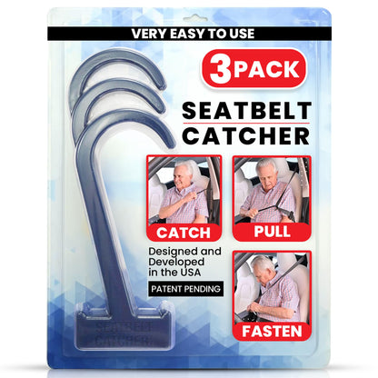 Seatbelt Catcher Seat Belt Aid Grabber - for Elderly & Disabled, Seatbelt Reacher Tool for Seniors with Back, Shoulder, or Elbow Injury, Easy Reach Mobility & Daily Living Aid, 2 Pack, Black