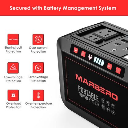 MARBERO 237Wh Solar Generator with Solar Panel Included Portable Power Station 300W Pure Sine Wave with Foldable Solar Panel 60W Set for Camping Outdoor Hiking Fishing Emergency