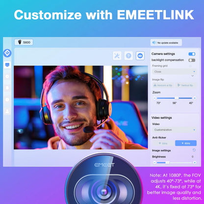 EMEET S600 4K Webcam for Streaming, Sony 1/2.55'' Sensor, PDAF Autofocus