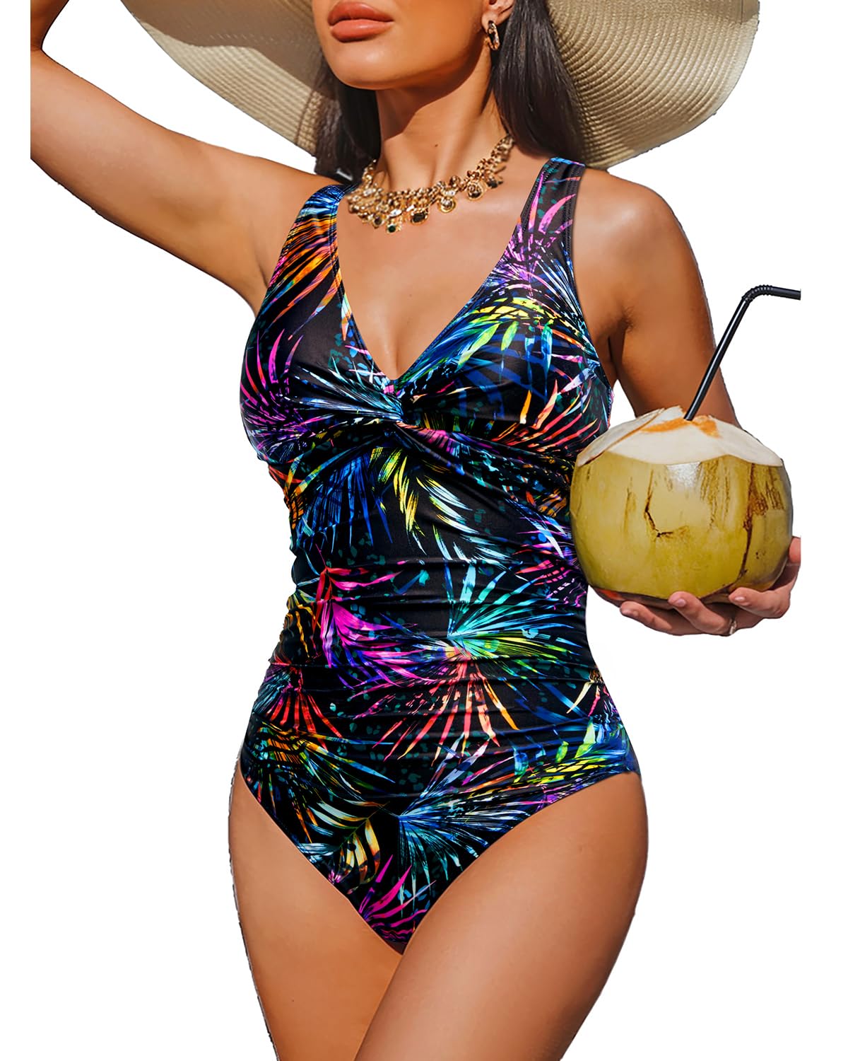 Women's Tummy Control One Piece Swimsuit Push Up Full Coverage Bathing Suit