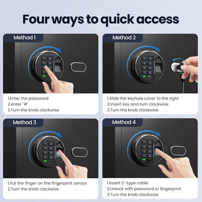 Grimtron Smart Biometric Safe - (0.80 cu. ft.) Fingerprint Lock Box with Silent Mode, Backlit Keypad and LED Light, Small Caja Fuerte with Anti-Rust and Anti-Theft
