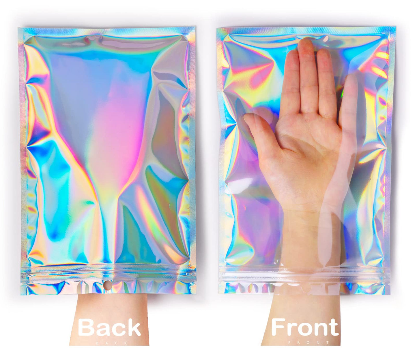 Smell Proof Bags & Resealable Foil Pouch Mylar Sample Bag Great for Party Favor Food Storage (Holographic Color) (50pcs-6x9 inch)