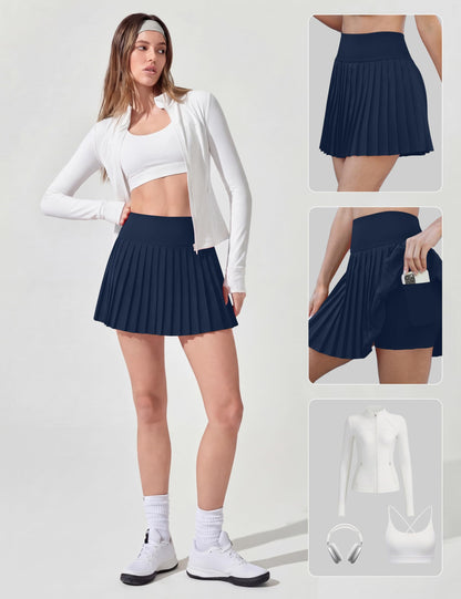 Alaroo Pleated Tennis Skirt for Women with Pockets Shorts Skort