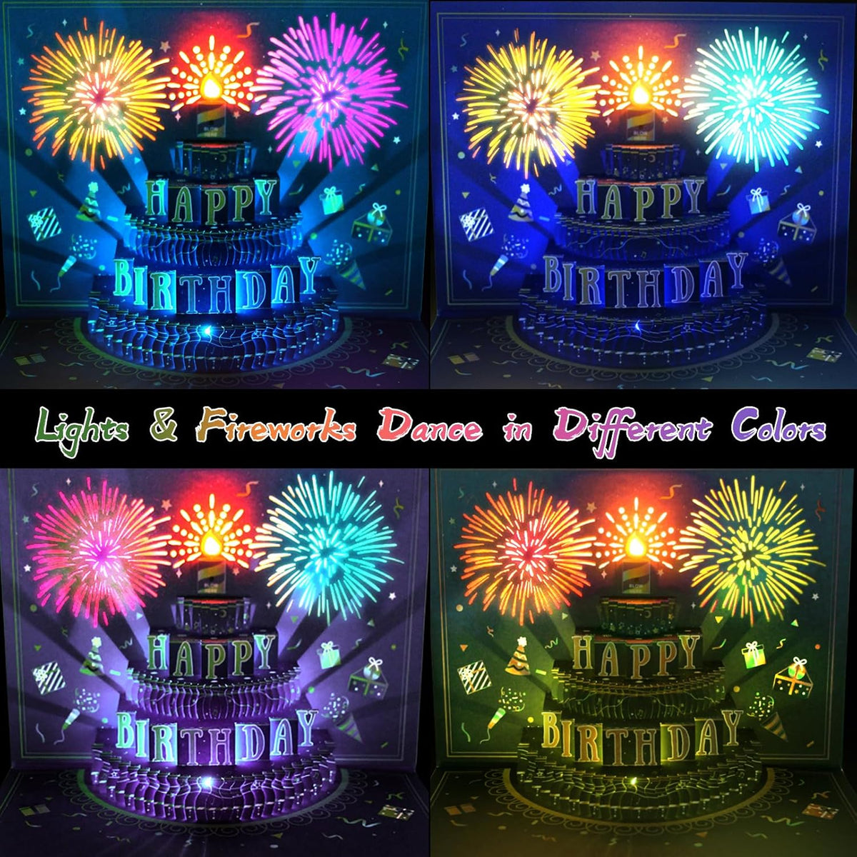 MZD8391 Pop Up Birthday Card with Music, Light, Firework For Men Women