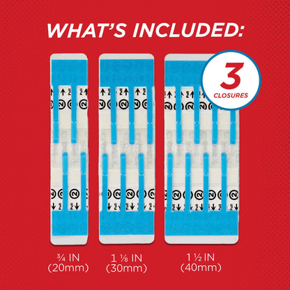 Clozex Emergency Laceration Closure Only- Close Wounds Without Stitches with This Surgical-Grade Skin Device. Available in 3 Variations for Wounds up to 1.0” or 3.5”. Life Happens, Be Ready!