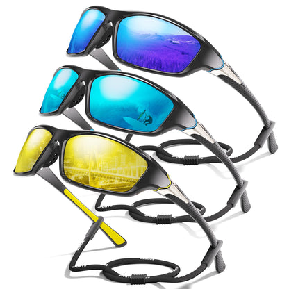 3 Pack Polarized Sports Sunglasses for Men, Mens Sunglasses Wrap Around UV400 Protection for Cycling Fishing Driving