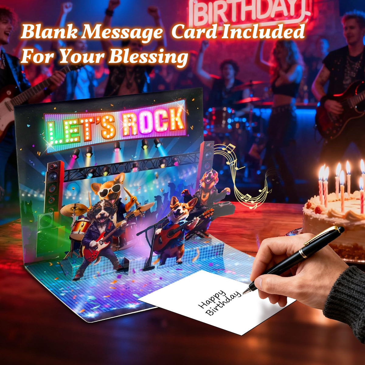 MZD8391 Pop Up Birthday Card with Music, Light, Firework For Men Women