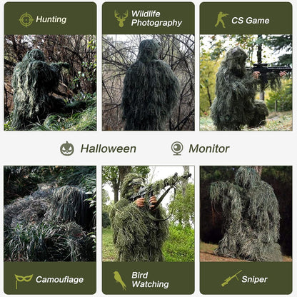 MOPHOTO 5 in 1 Ghillie Suit 3D Camouflage Hunting Suits - Jacket, Pants, Hood, Carry Bag for Adults & Youth, M/L/XL/XXL